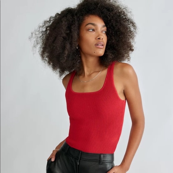 “miracle red” Babaton Square Neck Sculpt Knit tank top - Picture 1 of 8